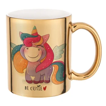 Pink unicorn, Mug ceramic, gold mirror, 330ml