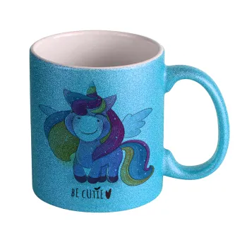 Pink unicorn, Κούπα Σιέλ Glitter που γυαλίζει, κεραμική, 330ml