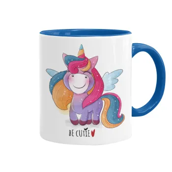 Pink unicorn, Mug colored blue, ceramic, 330ml