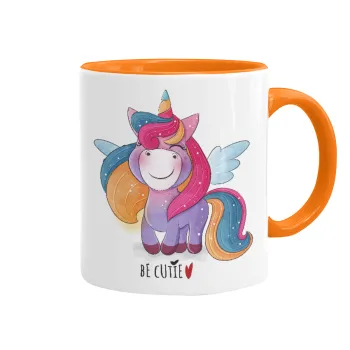 Μονόκερος, Κούπα χρωματιστή πορτοκαλί, κεραμική, 330ml