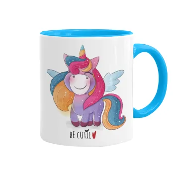 Pink unicorn, Mug colored light blue, ceramic, 330ml