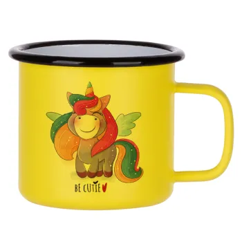 Pink unicorn, Metallic enamel MATT Yellow cup 360ml