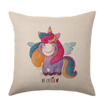 Pink unicorn, Μαξιλάρι καναπέ ΛΙΝΟ 40x40cm περιέχεται το  γέμισμα