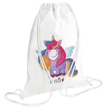 Pink unicorn, Backpack pouch GYMBAG white (28x40cm)