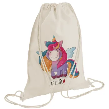Pink unicorn, Backpack bag GYMBAG natural (28x40cm)