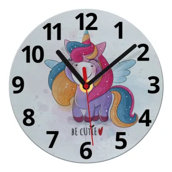 Pink unicorn, Ρολόι τοίχου γυάλινο (20cm)