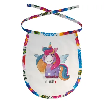 Pink unicorn, Σαλιάρα μωρού αλέκιαστη με κορδόνι Χρωματιστή