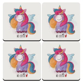 Pink unicorn, ΣΕΤ 4 Σουβέρ ξύλινα τετράγωνα (9cm)