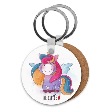 Pink unicorn, Μπρελόκ Ξύλινο στρογγυλό MDF Φ5cm