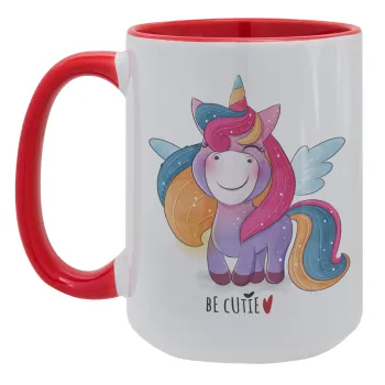 Pink unicorn, Κούπα Mega 15oz, κεραμική Κόκκινη, 450ml