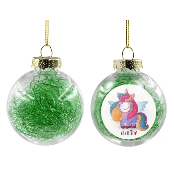 Pink unicorn, Transparent Christmas tree ball ornament with green filling 8cm