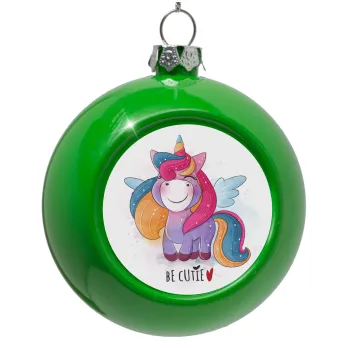 Pink unicorn, Green Christmas tree ornament bauble 8cm