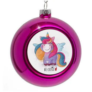 Pink unicorn, Purple Christmas tree ornament bauble 8cm