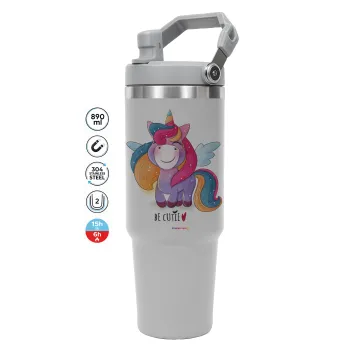 Pink unicorn, GREY color, 890ml (30oz) stainless Steel Tumbler with Handle