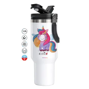 Pink unicorn, Mega Stainless steel Tumbler with lid, double wall 1,2L