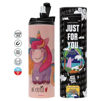 Pink unicorn, Tumbler stainless steel PINK 600ml