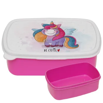 Pink unicorn, ΡΟΖ παιδικό δοχείο φαγητού (lunchbox) πλαστικό (BPA-FREE) Lunch Βox M18 x Π13 x Υ6cm