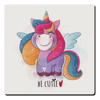 Pink unicorn, Τετράγωνο μαγνητάκι ξύλινο 6x6cm