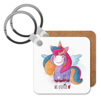 Pink unicorn, Μπρελόκ Ξύλινο τετράγωνο MDF