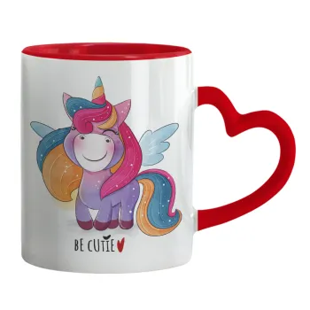 Pink unicorn, Mug heart red handle, ceramic, 330ml