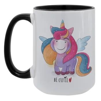Pink unicorn, Κούπα Mega 15oz, κεραμική Μαύρη, 450ml