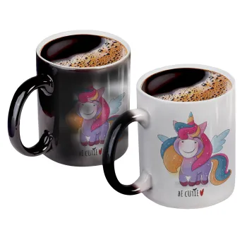 Pink unicorn, Color changing magic Mug, ceramic, 330ml when adding hot liquid inside, the black colour desappears (1 pcs)