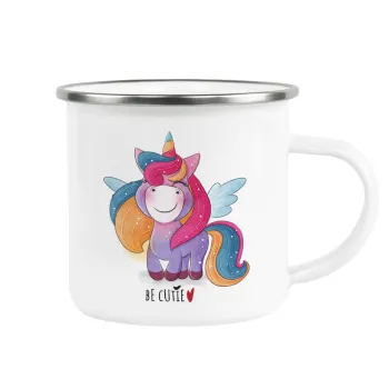 Pink unicorn, Metallic enamel cup white 360ml