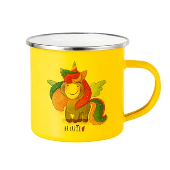 Pink unicorn, Yellow Enamel Metallic Cup 360ml