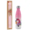 Easter Set, Metallic pink/white (Stainless steel) thermos, double-walled, 500ml & aromatic flat Easter candle (30cm) (PINK)