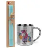 Easter Set, metallic thermal cup (300ml) & aromatic flat Easter candle (30cm) (TURQUOISE)