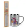 Easter Set, metallic thermal cup (300ml) & Easter aromatic flat candle (30cm) (GRAY)