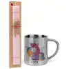 Easter Set, metallic thermal cup (300ml) & aromatic flat Easter candle (30cm) (PINK)