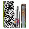 Easter Set, metallic stainless thermos flask (500ml) & scented flat Easter candle (30cm) (GRAY)