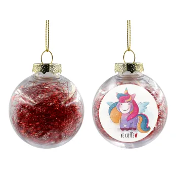 Pink unicorn, Transparent Christmas tree ball ornament with red filling 8cm