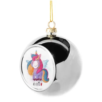 Pink unicorn, Silver 8cm Christmas tree ball ornament