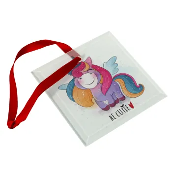 Μονόκερος, Στολίδι Χριστουγεννιάτικο στολίδι γυάλινο τετράγωνο 9x9cm