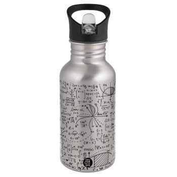 I LOVE MATHS, Water bottle Silver with straw, stainless steel 500ml