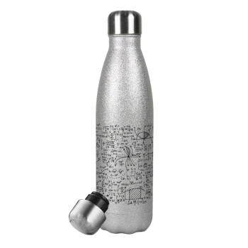 I LOVE MATHS, Metallic Glitter Silver Thermos Flask (Stainless steel), double-walled, 500ml