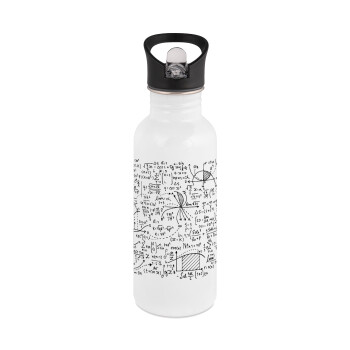 I LOVE MATHS, White water bottle with straw, stainless steel 600ml