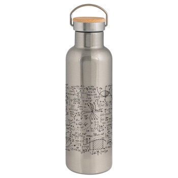 I LOVE MATHS, Stainless steel Silver with wooden lid (bamboo), double wall, 750ml