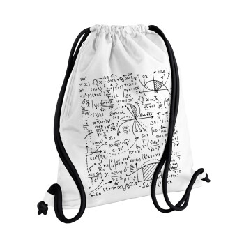 I LOVE MATHS (μαθηματικά), Τσάντα πλάτης πουγκί GYMBAG λευκή, με τσέπη (40x48cm) & χονδρά κορδόνια
