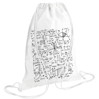 I LOVE MATHS (μαθηματικά), Τσάντα πλάτης πουγκί GYMBAG λευκή (28x40cm)