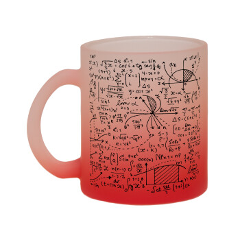 I LOVE MATHS (μαθηματικά), Κούπα γυάλινη δίχρωμη με βάση το κόκκινο ματ, 330ml