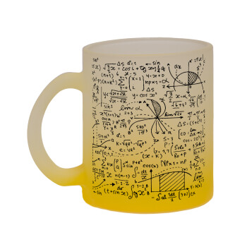 I LOVE MATHS (μαθηματικά), Κούπα γυάλινη δίχρωμη με βάση το κίτρινο ματ, 330ml