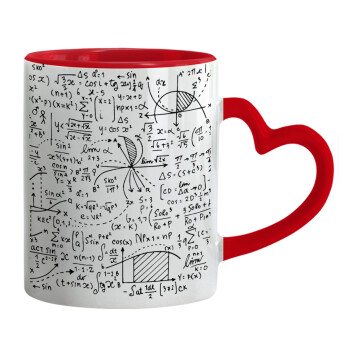 I LOVE MATHS (μαθηματικά), Κούπα καρδιά χερούλι κόκκινη, κεραμική, 330ml