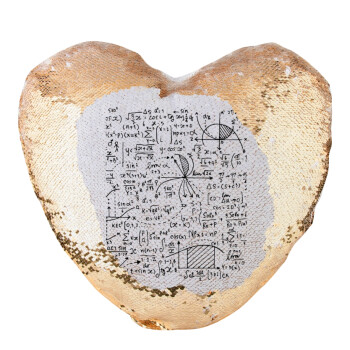 I LOVE MATHS (μαθηματικά), Μαξιλάρι καναπέ καρδιά Μαγικό Χρυσό με πούλιες 40x40cm περιέχεται το  γέμισμα