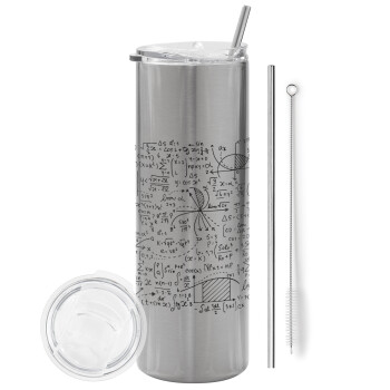 I LOVE MATHS, Tumbler stainless steel Silver 600ml, with metal straw & cleaning brush