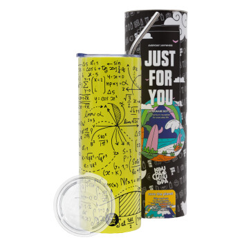 I LOVE MATHS, Neon Yellow Travel Tumbler, with metal straw (Stainless steel 304 Food grade, BPA free, 600ml)