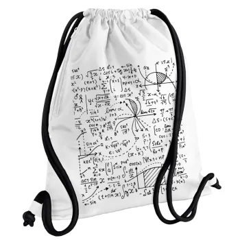 I LOVE MATHS (μαθηματικά), Τσάντα πλάτης πουγκί GYMBAG λευκή, με τσέπη (40x48cm) & χονδρά κορδόνια
