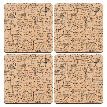 I LOVE MATHS (μαθηματικά), ΣΕΤ x4 Σουβέρ ξύλινα τετράγωνα plywood (9cm)